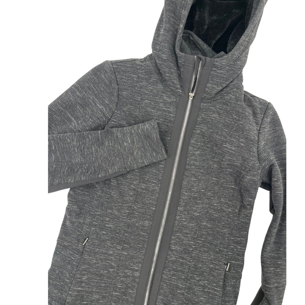 Athleta Womens Charcoal Space Dye Faux Fur Lined Full Zip Hoodie Jacket Size M